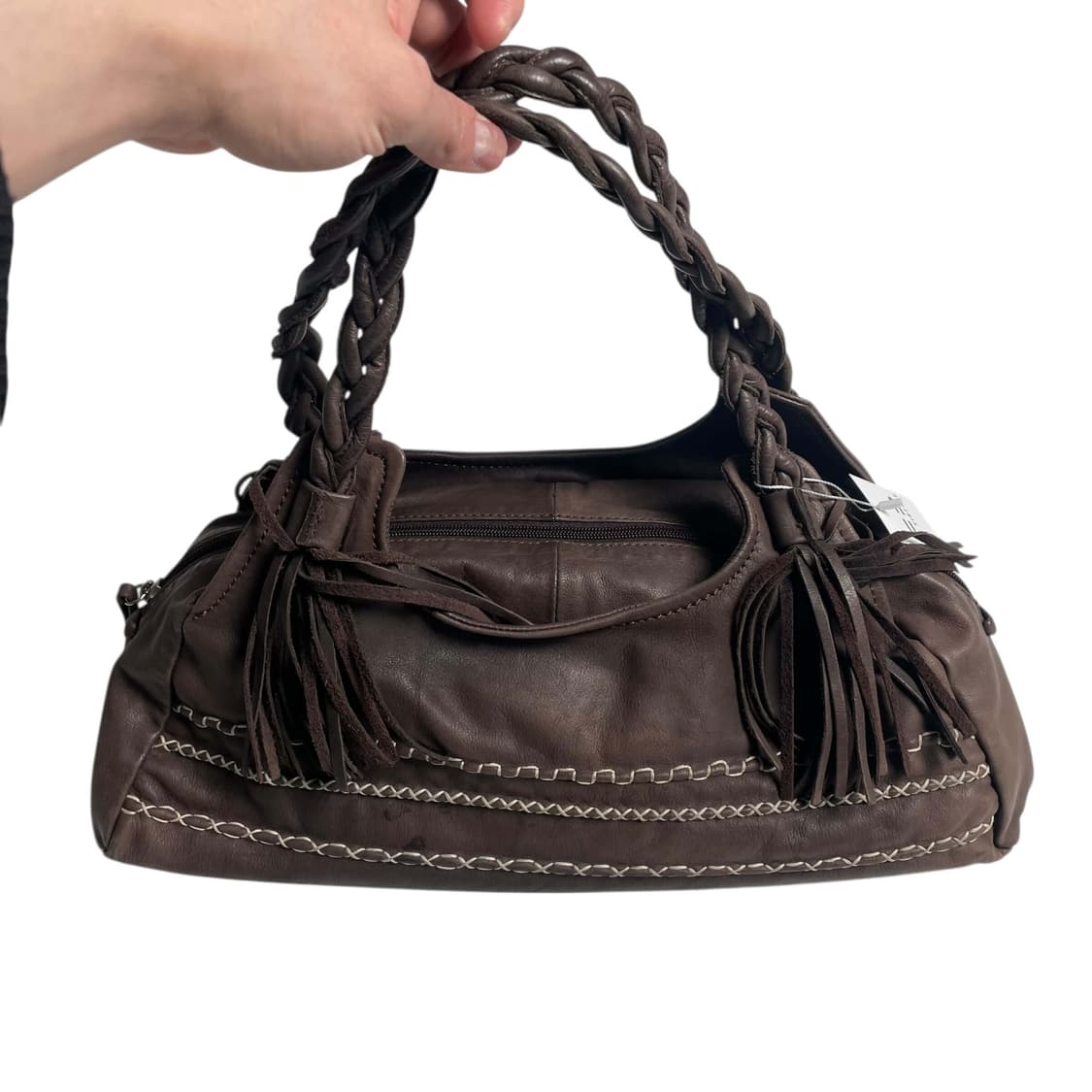 Nicoli X 스티치 테슬 레더 빅 백 상품이미지2