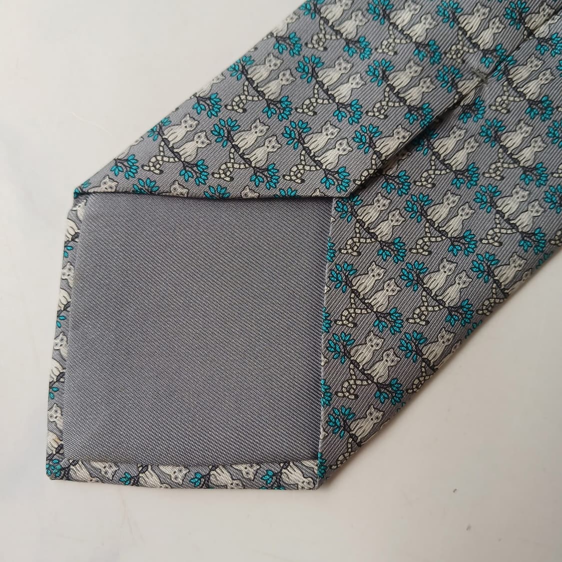 에르메스 실크 그레이 고양이 패턴 넥타이 7.8cm A등급 E948 상품이미지5