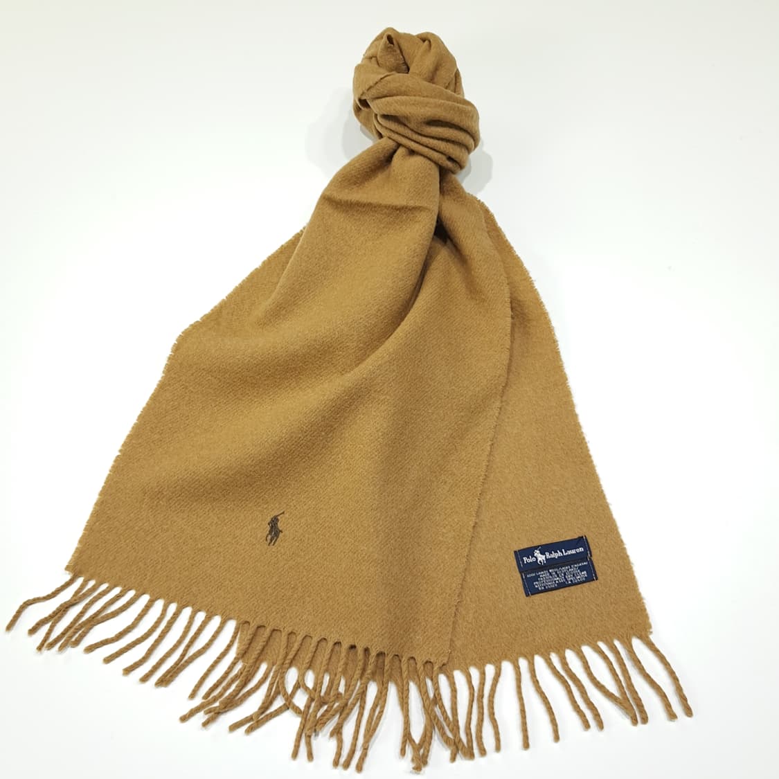 MX608 폴로 90s 스코틀랜드판 램스울 포니자수 카멜 머플러 목도리 상품이미지2