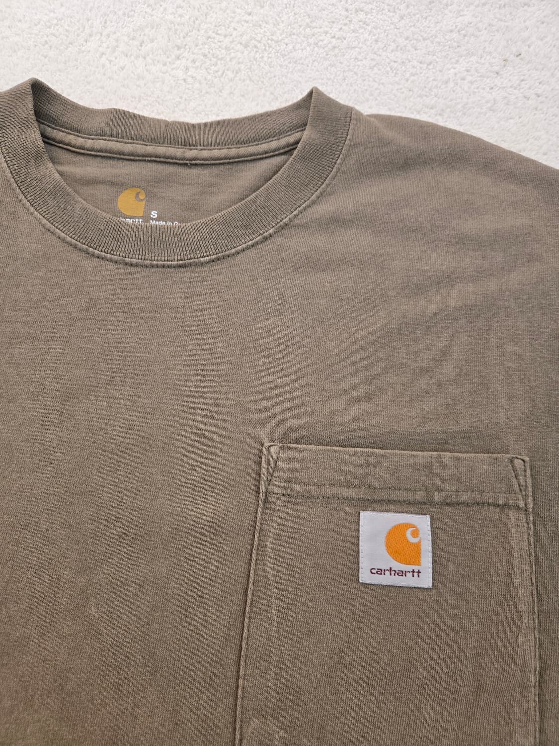 맛있게 익은 칼하트 포켓 반팔 티셔츠 카키 S 상품이미지4