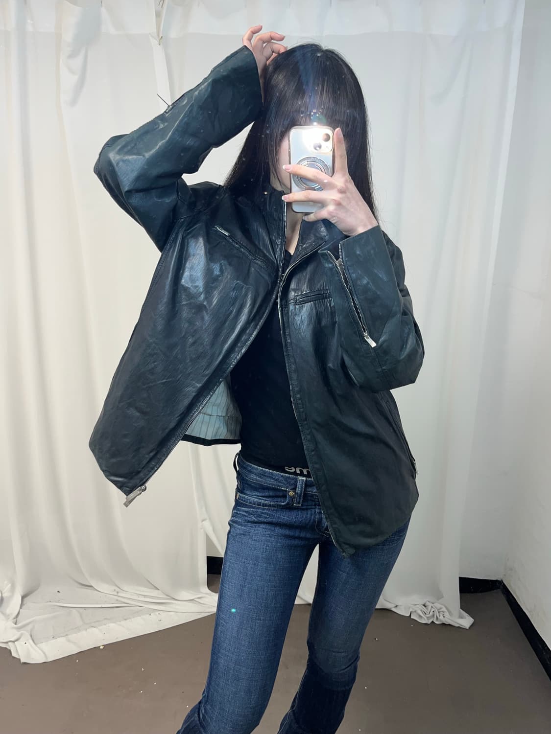 Armani 다크 카키 레더 자켓 상품이미지1