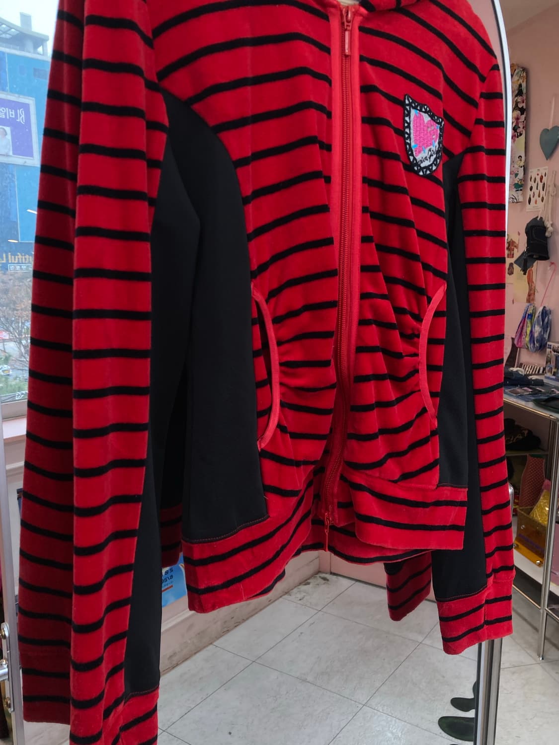 레드 스트라이프 큐티 후드집업 상품이미지4