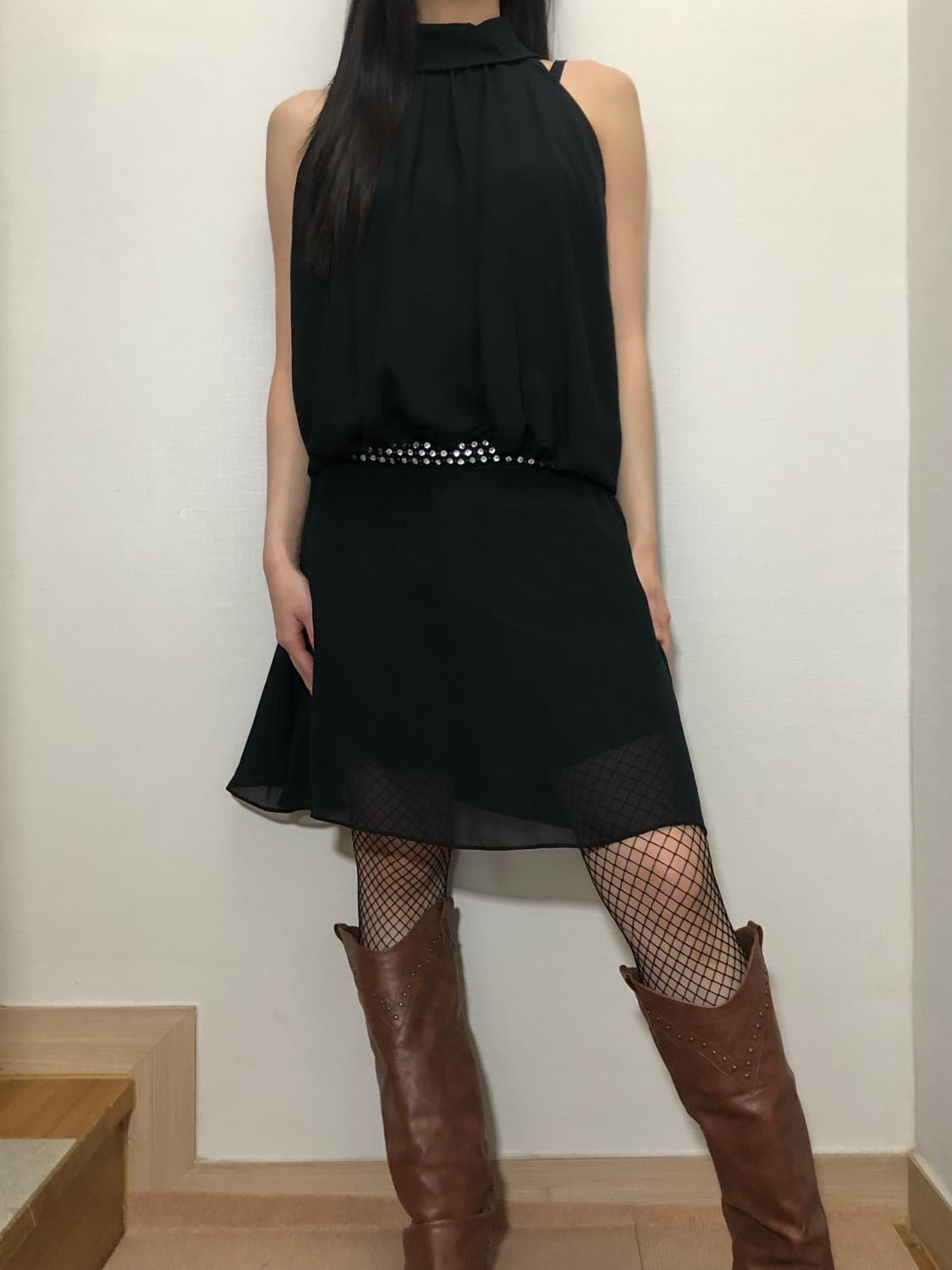 빈티지 블랙 홀터넥 원피스 상품이미지1