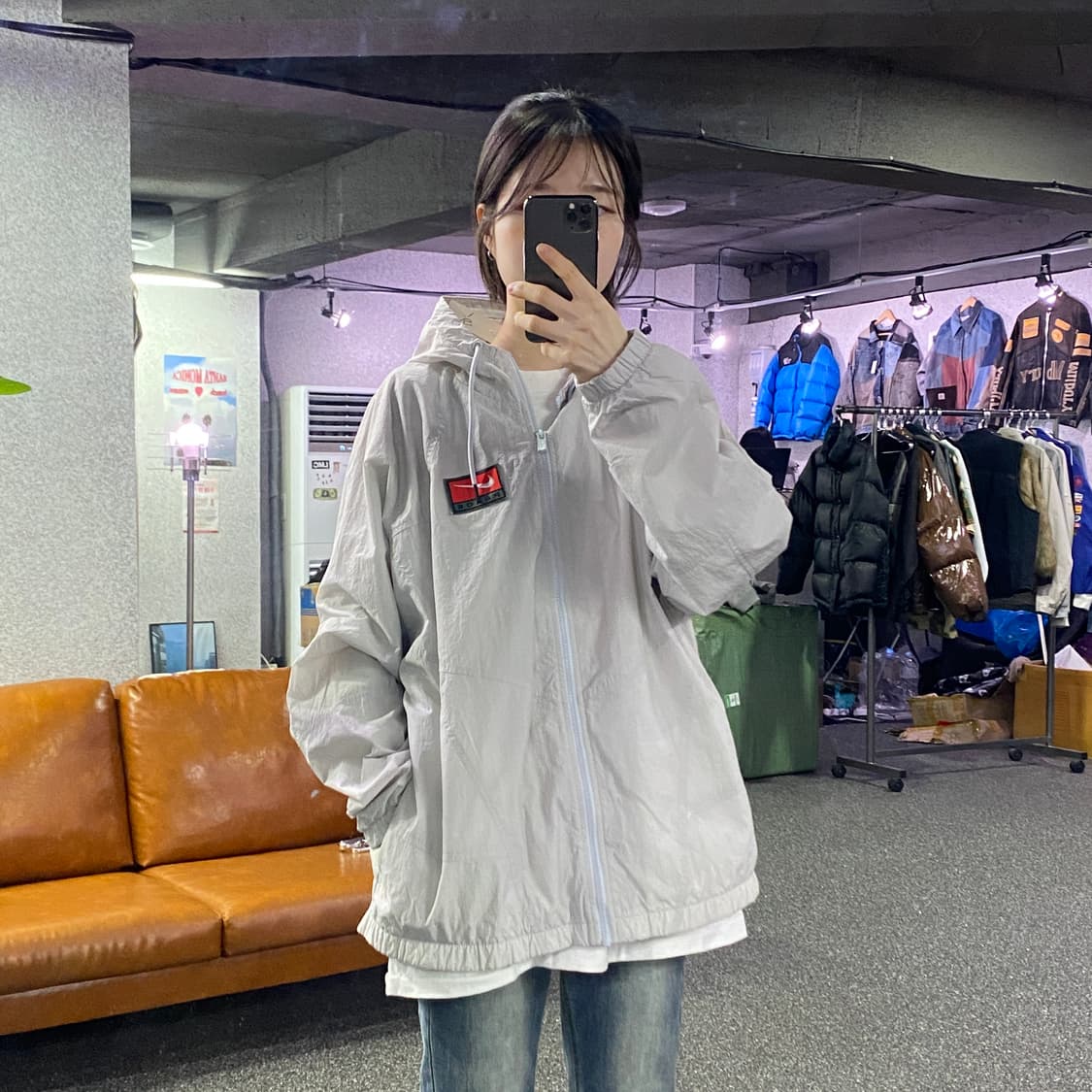 나이키 스우시 패치로고 그레이 후드 바람막이 B4127 상품이미지1