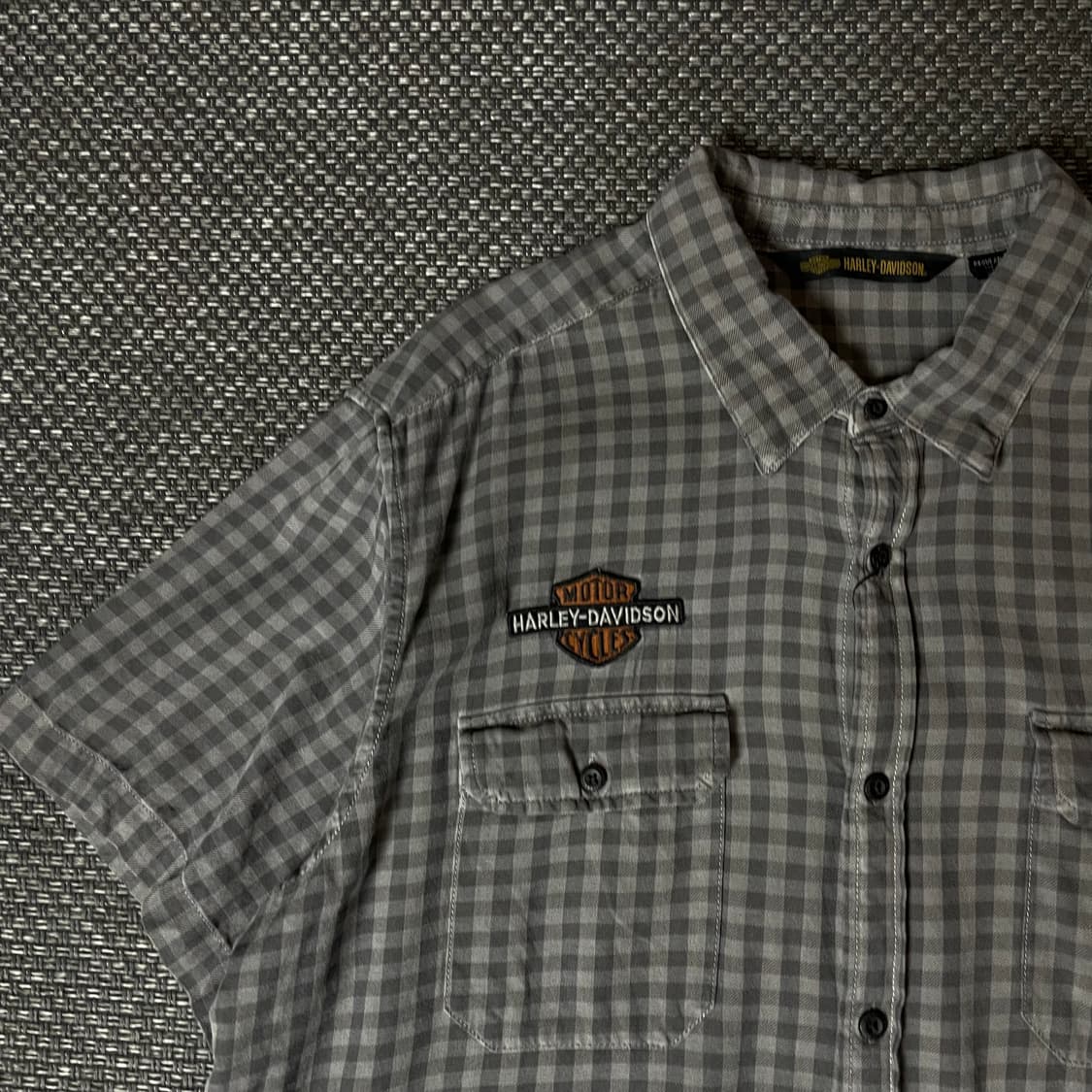 할리데이비슨 그레이 투포켓 체크 자수 와펜 반팔 셔츠 2XL 상품이미지3