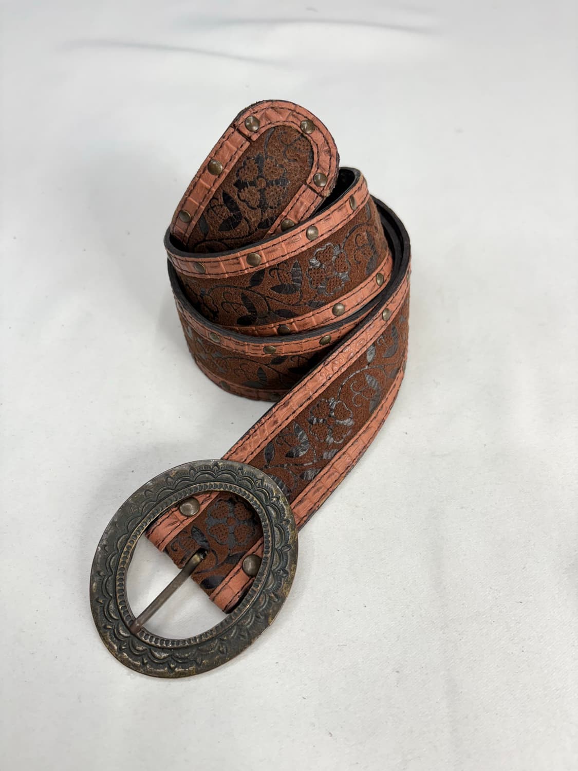 빈티지 웨스턴 오리엔탈 큐빅 레더 버클 벨트 상품이미지1