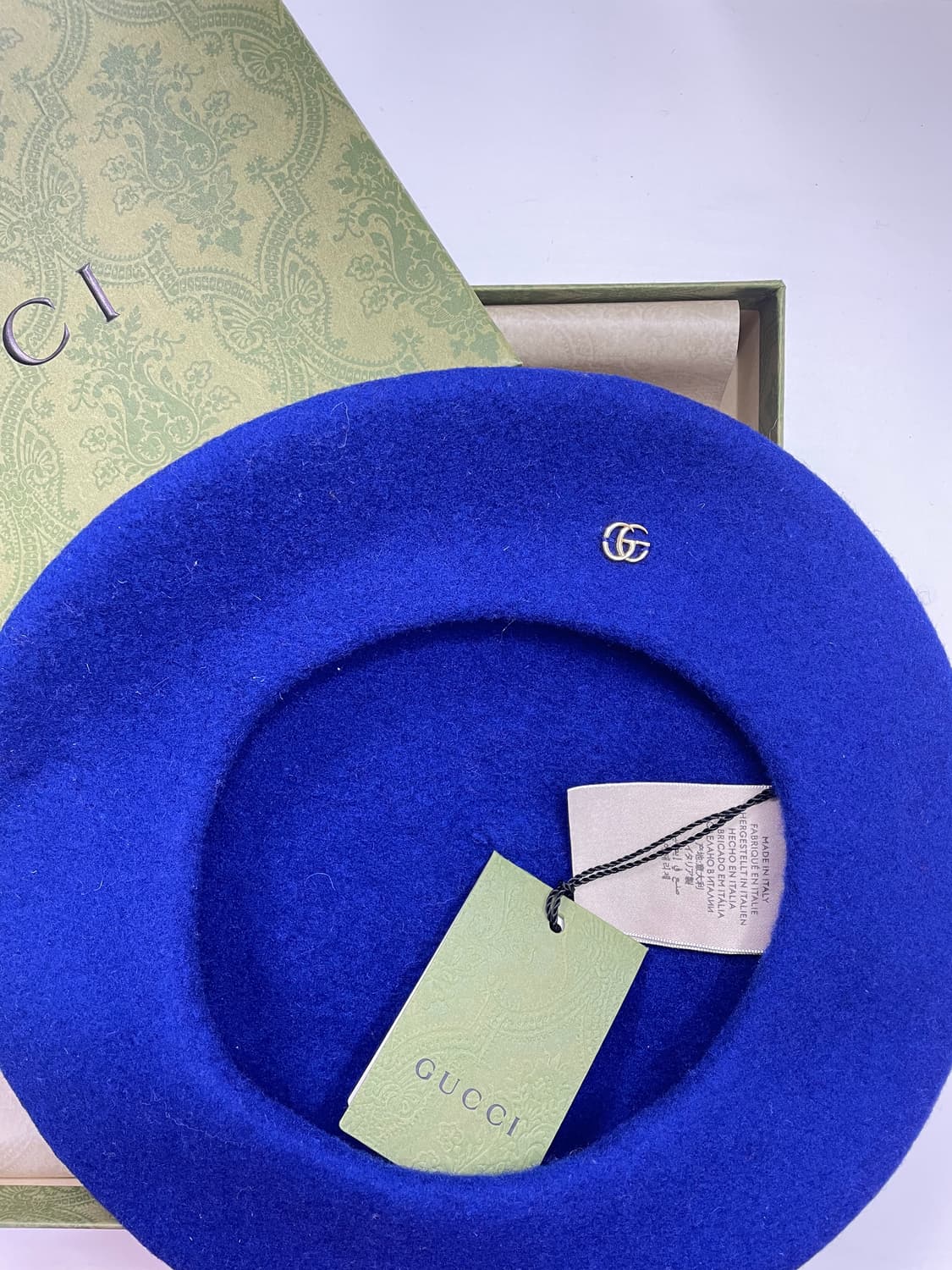 새상품 구찌 GG 로고 울 펠트 베레모 모자 블루 상품이미지4