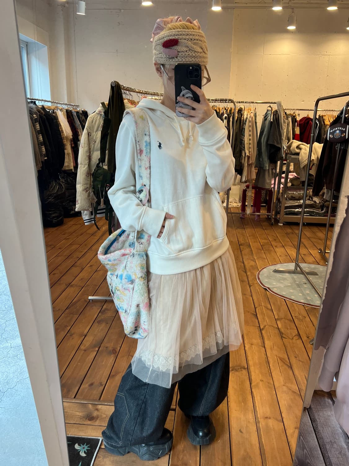 폴로 화이트 베이직 후드티 상품이미지1