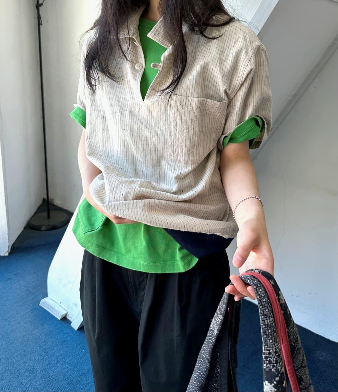 Natural fabric stripe design polo top 상품이미지10