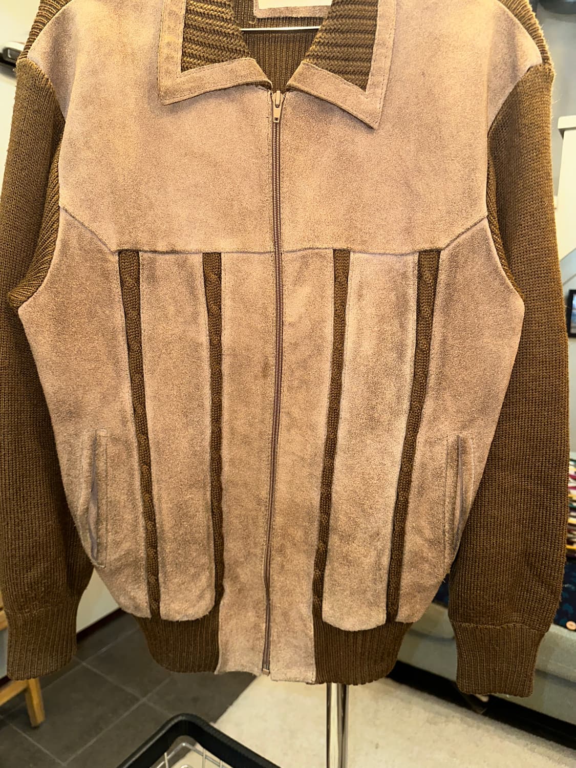 90’s Japanese Cow-suede aged knit jacket 상품이미지7