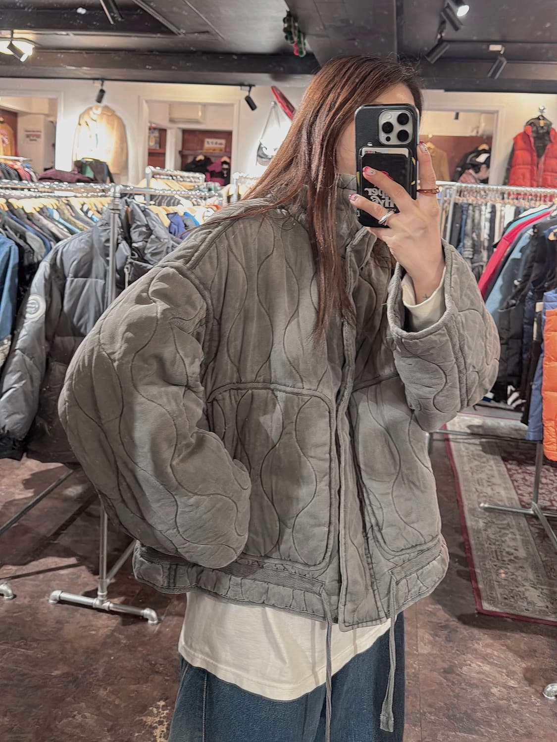 ZARA 자라 그레이 누빔 오버핏 하이넥 퀄팅 자켓 M 상품이미지8