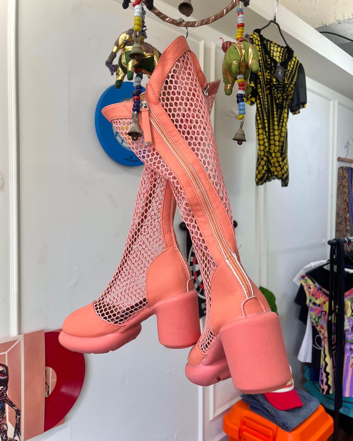 Italian Vtg Lace-up Mesh Rubber Boots 상품이미지2
