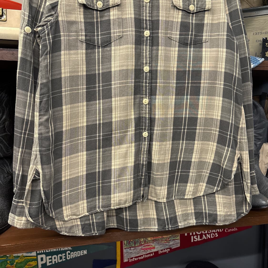 데님 앤 서플라이 올리브 타탄체크 코튼 워크셔츠 백플리츠 N1077 상품이미지4