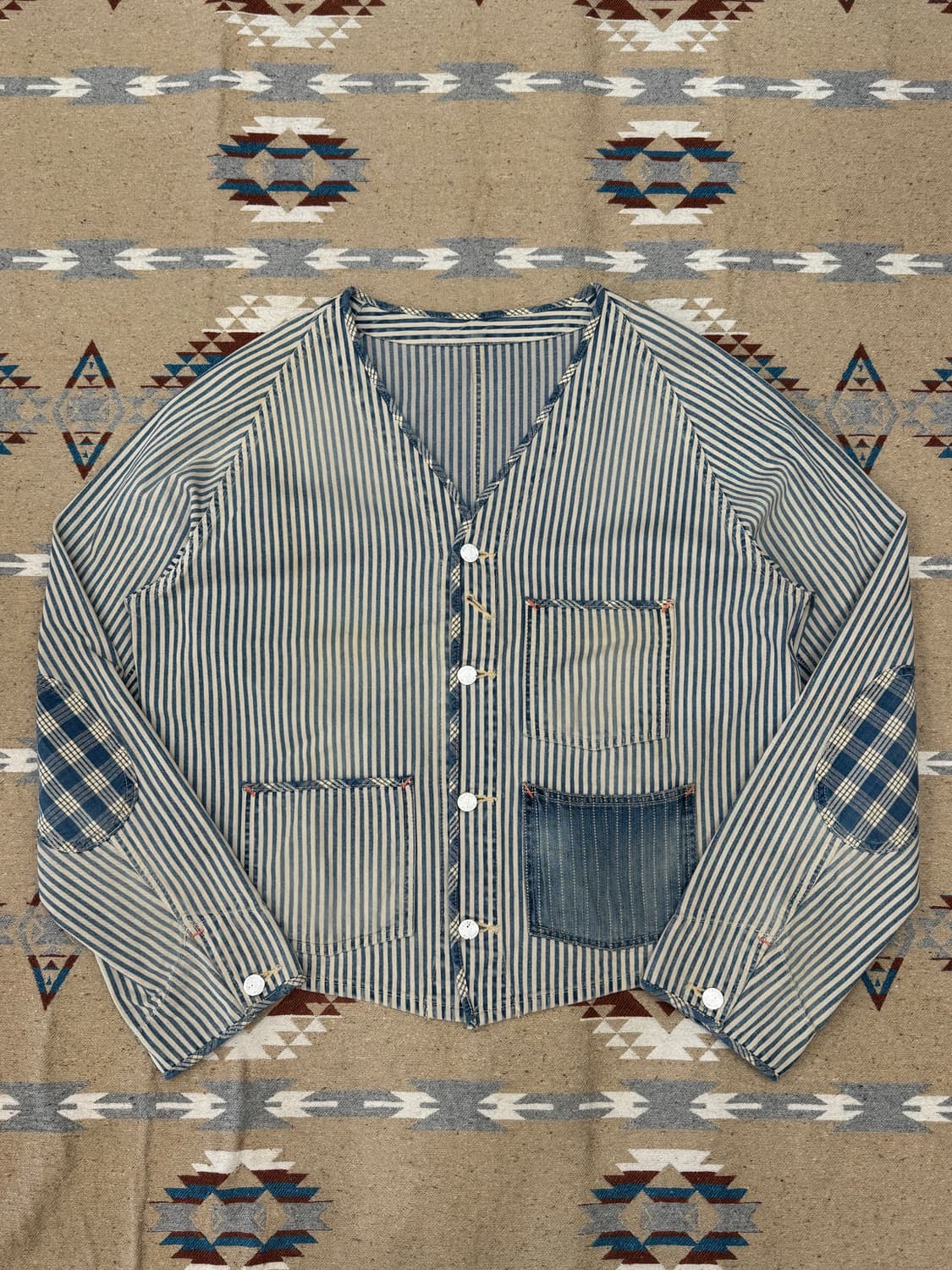 [L] 포터클래식 패치워크 스트라이프 블루종 데님 자켓  상품이미지1