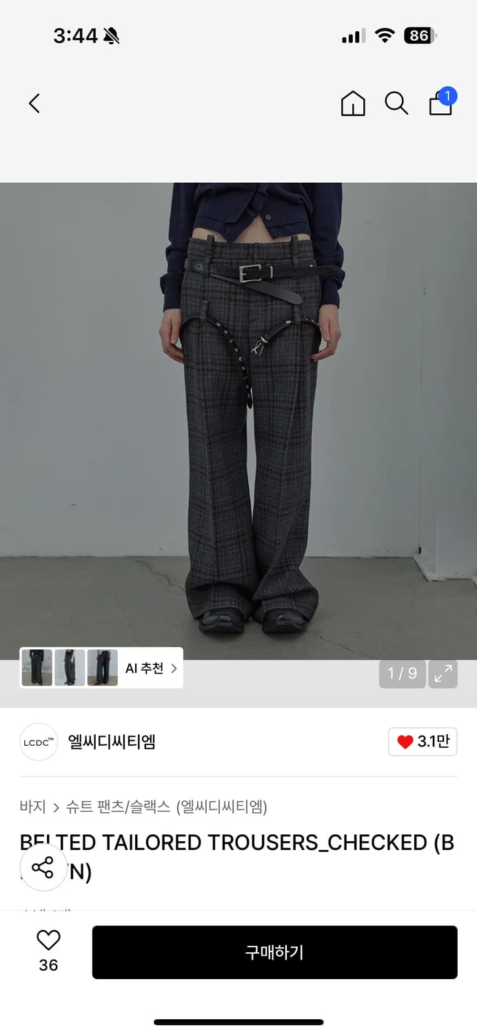 LCDC BELTED TAILORED TROUSERS_CHECKED  상품이미지1