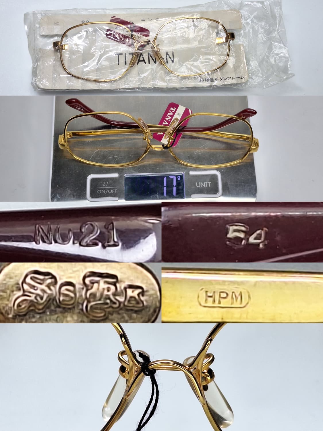 80s 일본제 빈티지 데드스톡 미사용/골드 웰링턴 안경테 HPM 고성능  상품이미지8