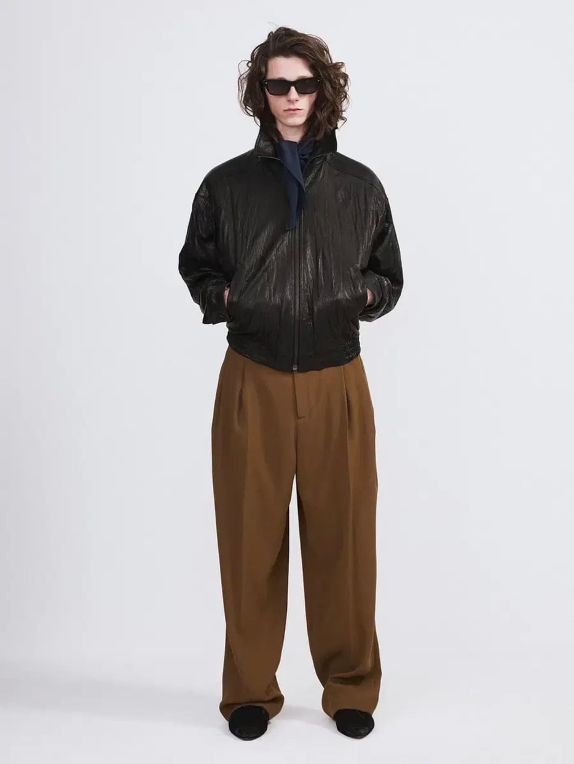 [M] 렉토 하이넥 크링클 레더 가죽 점퍼 자켓 블랙 상품이미지5