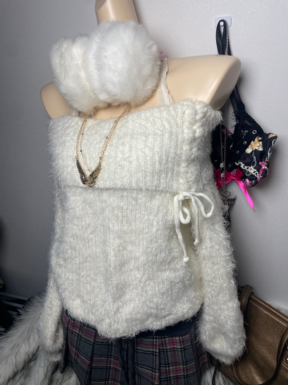 빈티지 화이트 오프숄더 아일렛 니트 상품이미지2