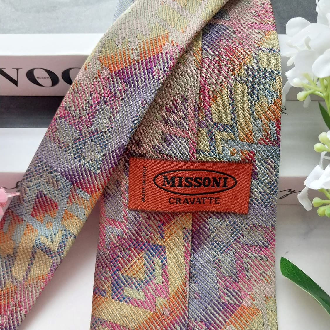 미쏘니 실크 오렌지믹스 기하학 패턴 넥타이 A+등급 9.2cm K1616 상품이미지6