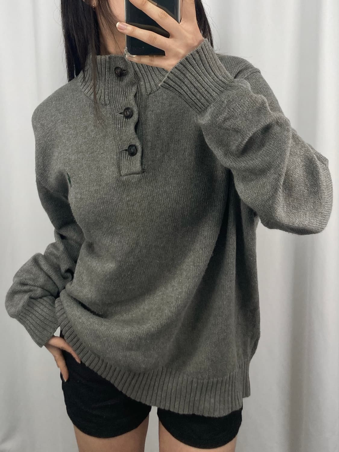 폴로 그레이 하프 버튼 니트 상품이미지1