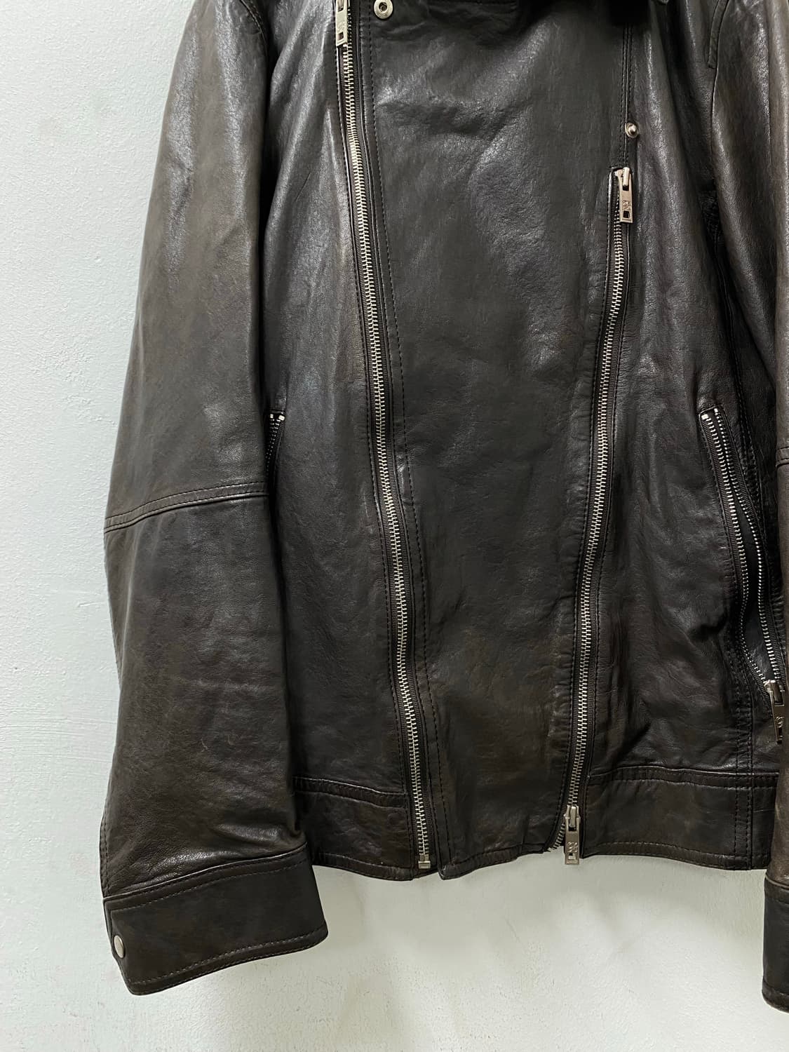 [BON] Brown 2-Zip Detail Leather Jacket 상품이미지2