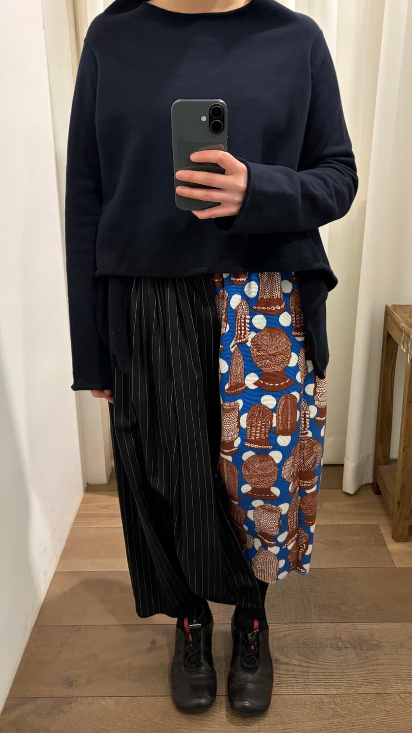 Pattern Stripe Docking Skirt Pants 상품이미지5