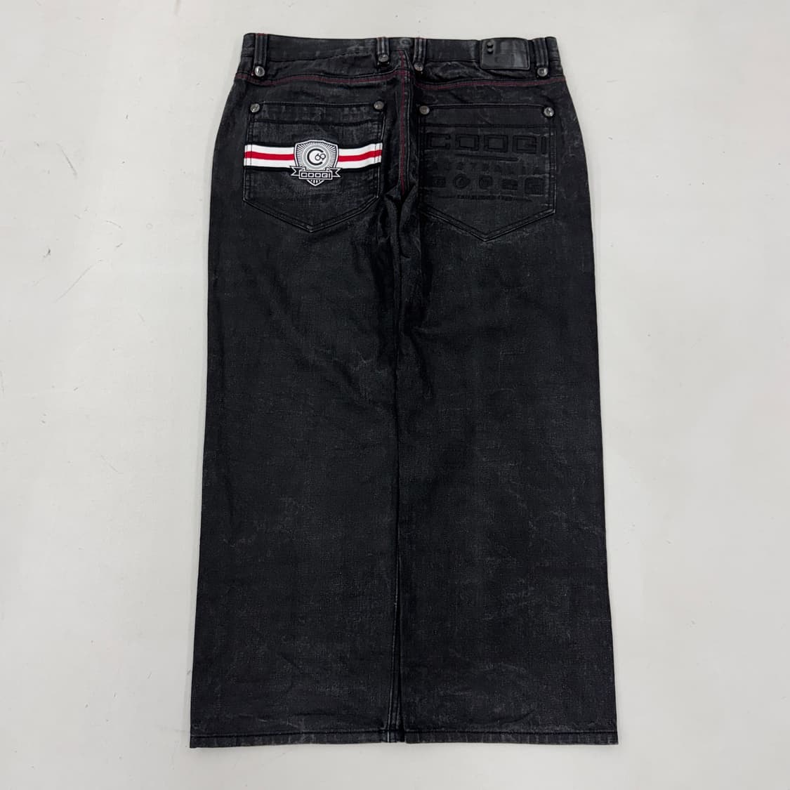 쿠지 올드스쿨 와이드 흑청 자수 데님팬츠 상품이미지3