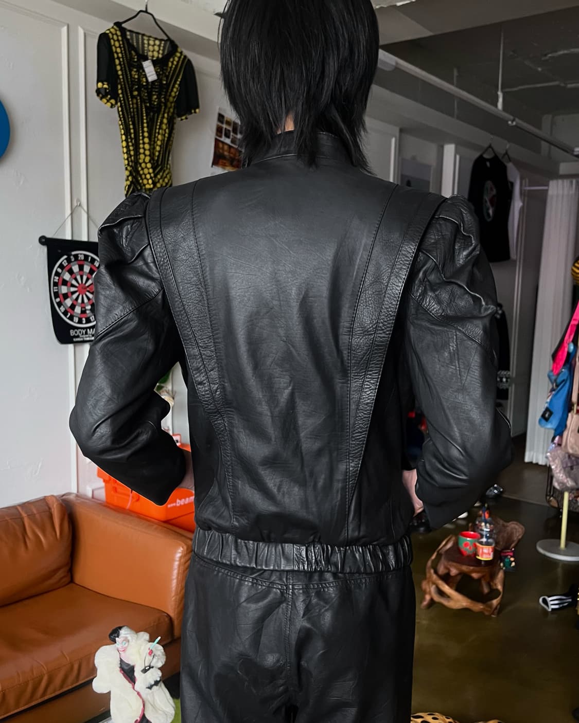 1980-90s Power Shoulder Leather Jacket 상품이미지3