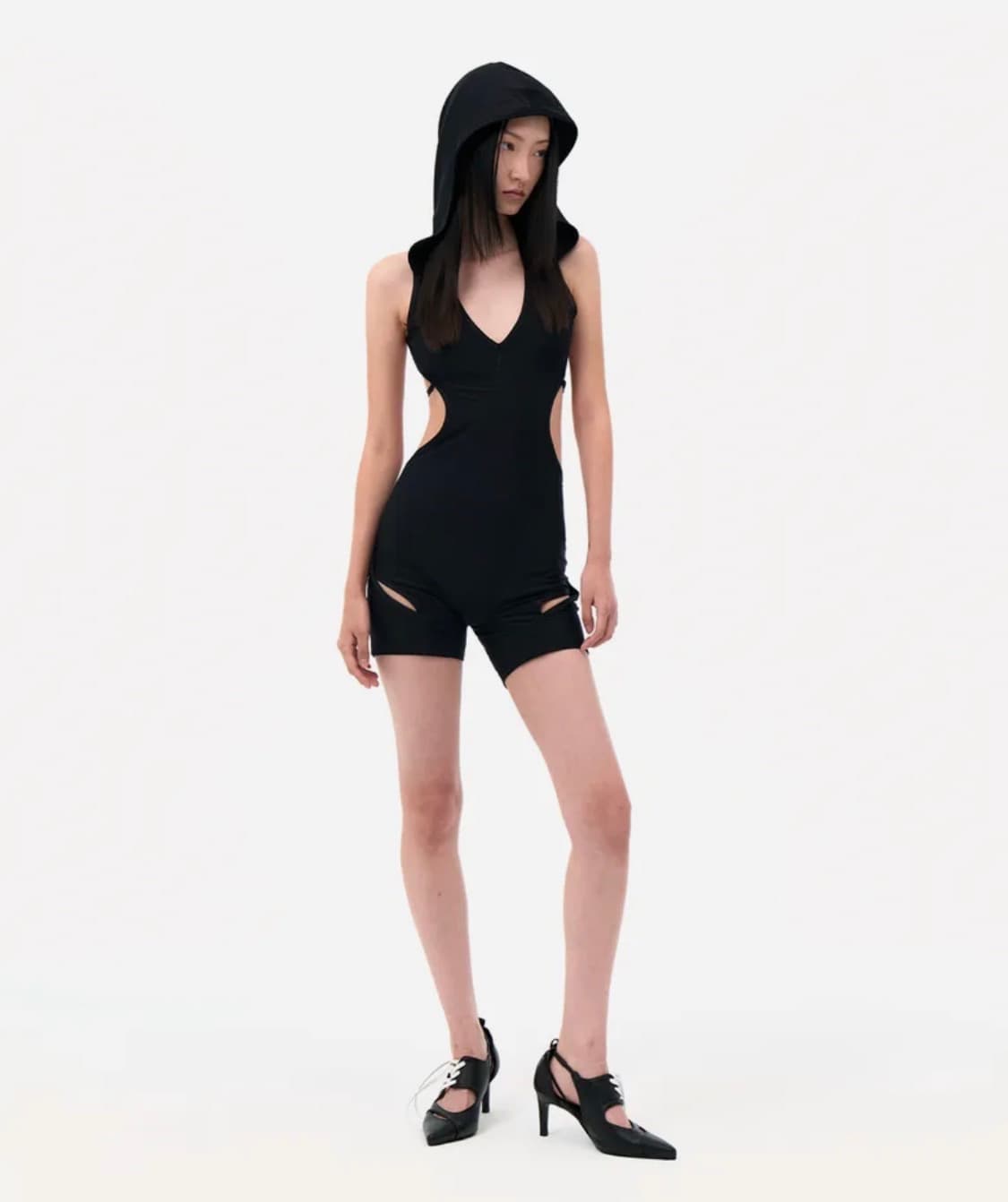 ojos Thigh Slit Hoodie Monokini / Black 상품이미지3