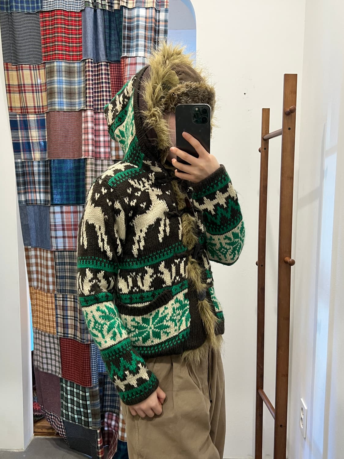 그린 디어 니트 퍼 가디건 상품이미지1