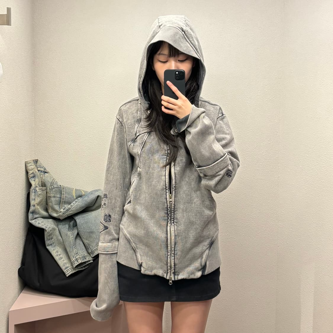 cut-off hoodie 컷오프 후디 washed charcoal 상품이미지1