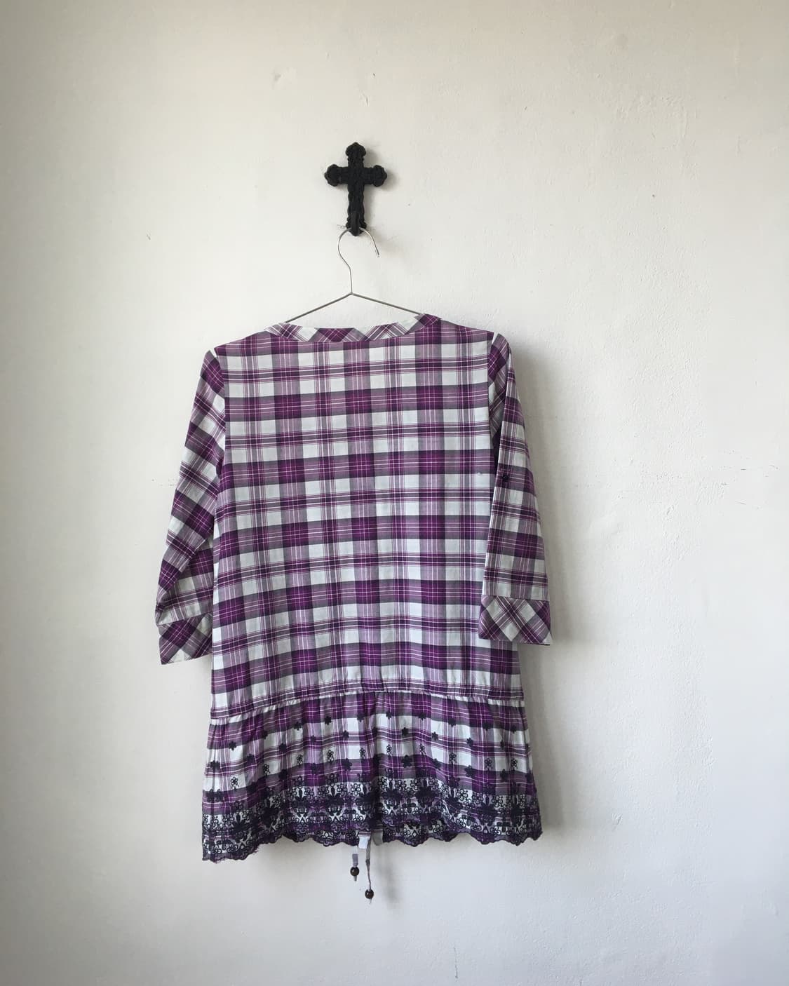 Embroidery point check pattern blouse 상품이미지3