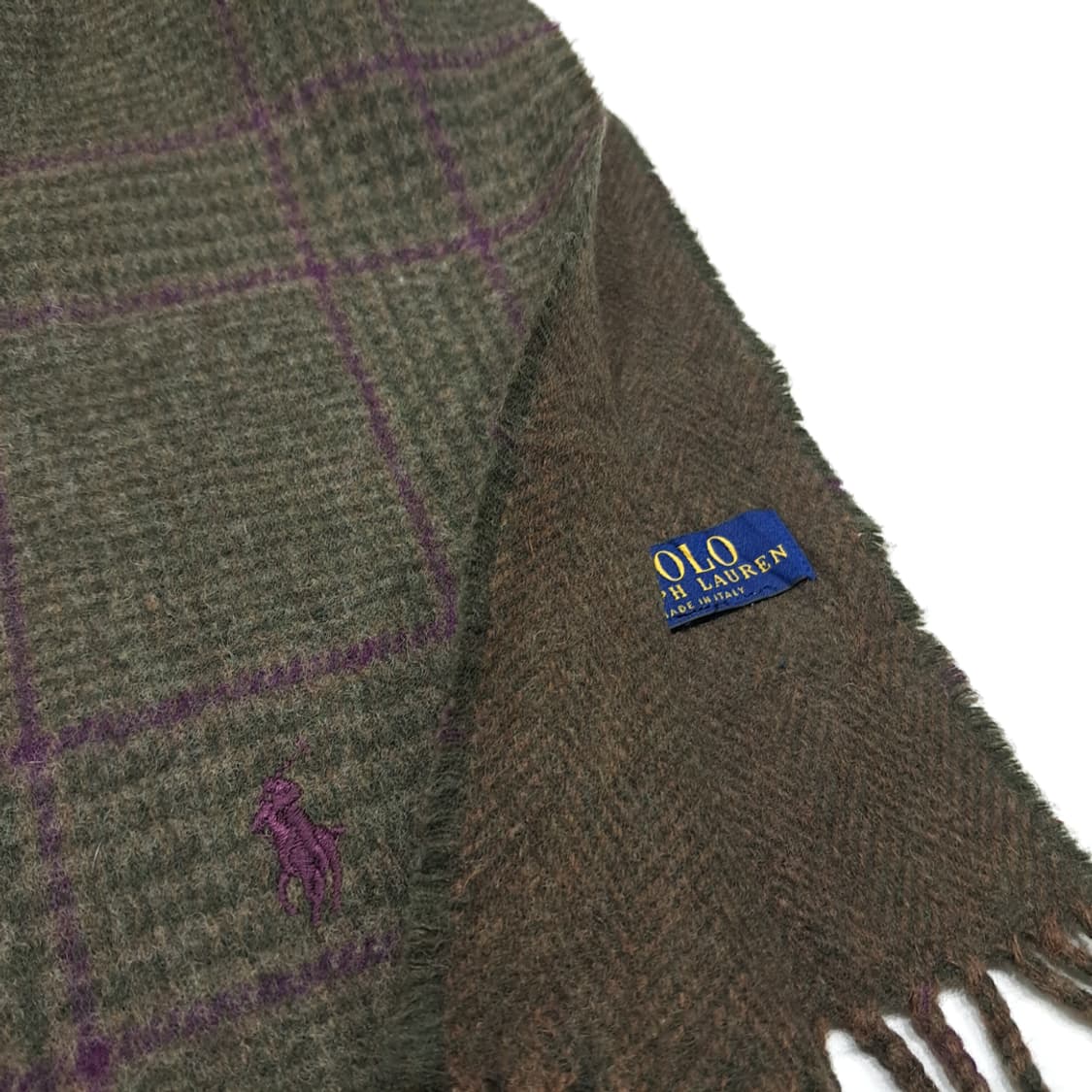 MX627 폴로 90s 이태리판 글렌체크 헤링본 양면 머플러 목도리 상품이미지4