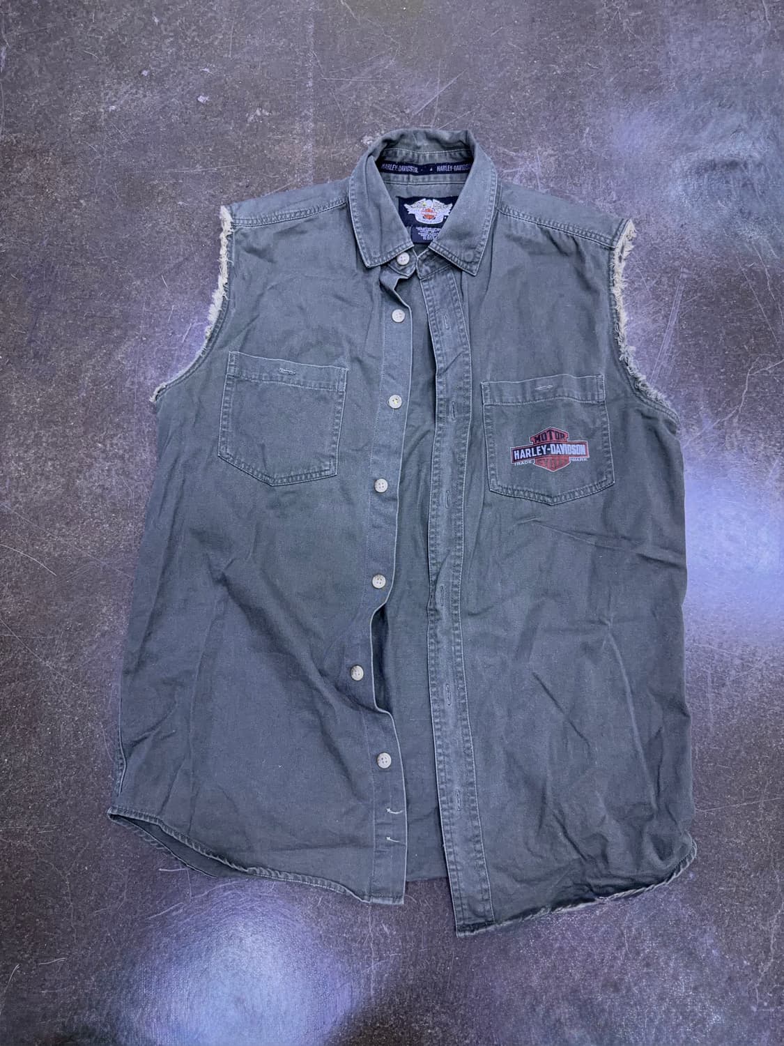 할리데이비슨 빈티지 OIL 프린팅 워크 민소매 셔츠 M 상품이미지1