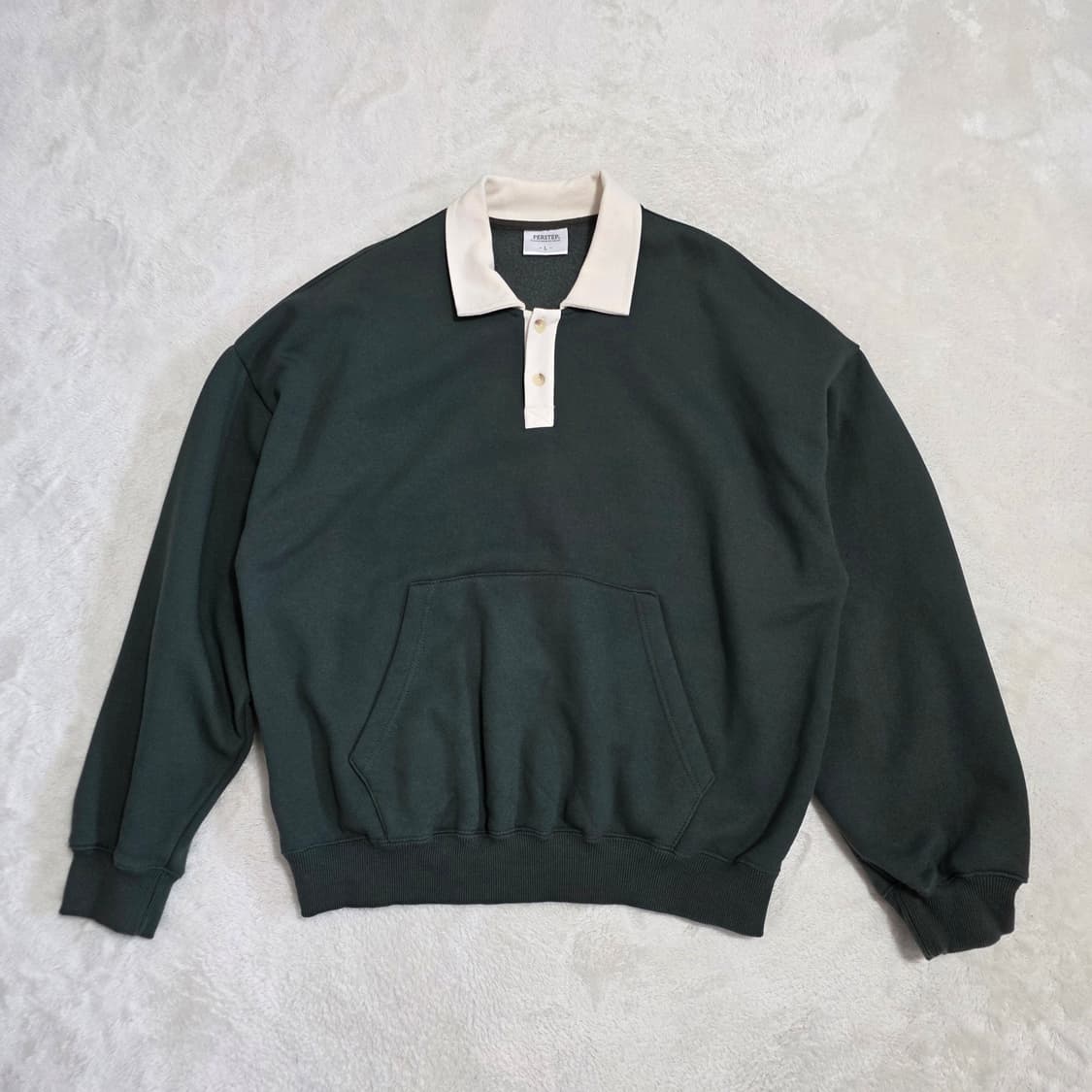 (L)퍼스텝 기모 카라 맨투맨 카키 상품이미지1