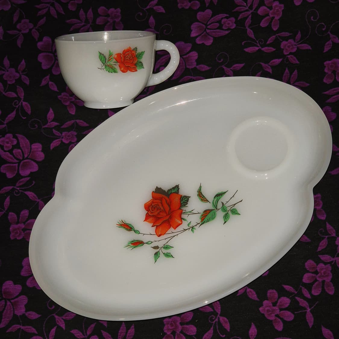 50s 미국 페더럴 밀크글라스 로즈 스낵 1세트 상품이미지9