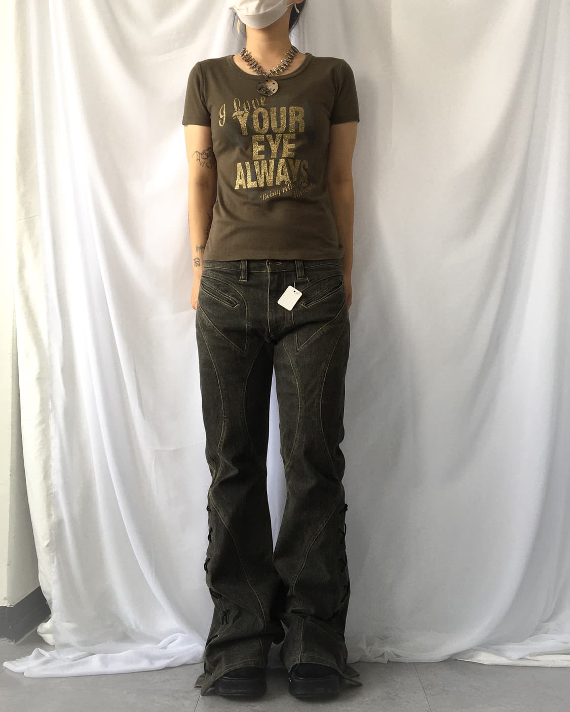 Lettering printing khaki t shirt 상품이미지5