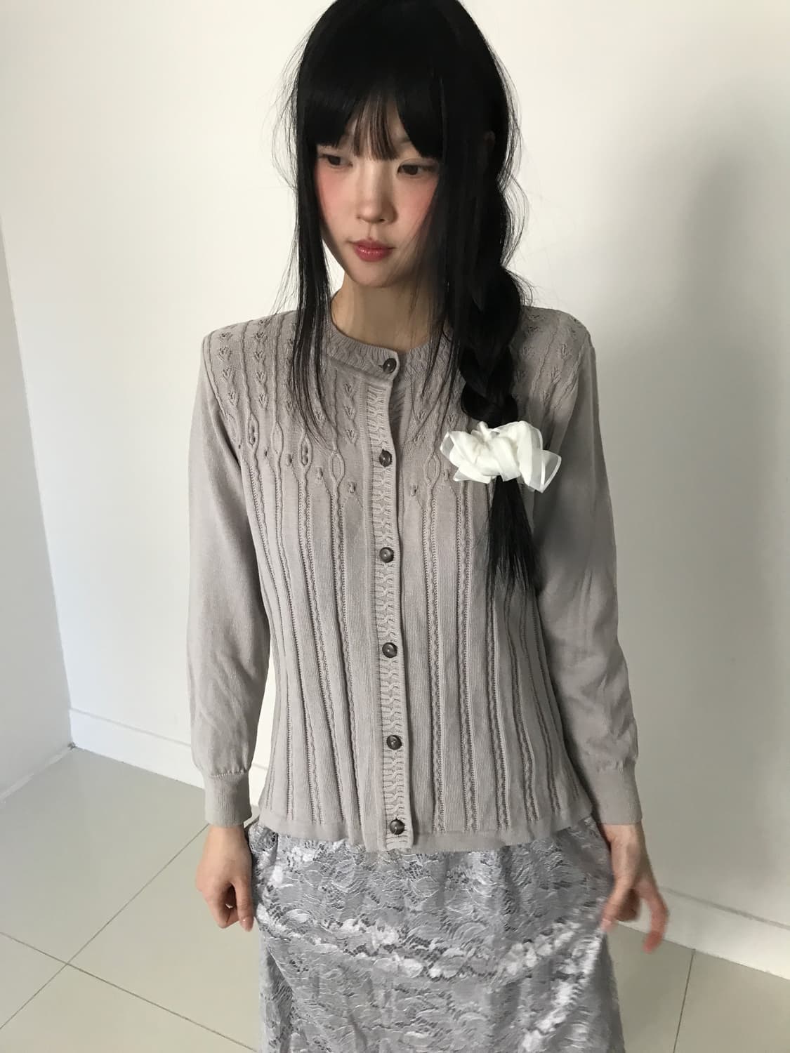 Vintage embroidery punching cardigan 상품이미지5