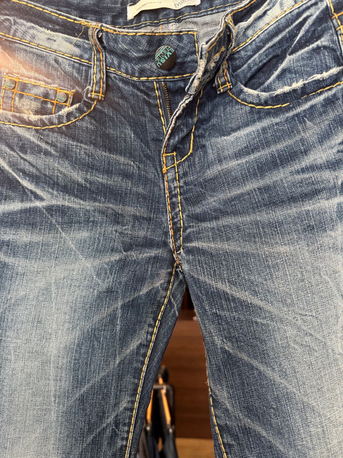 에비수 백포켓 노랑 페인팅 데님 28x33 상품이미지3