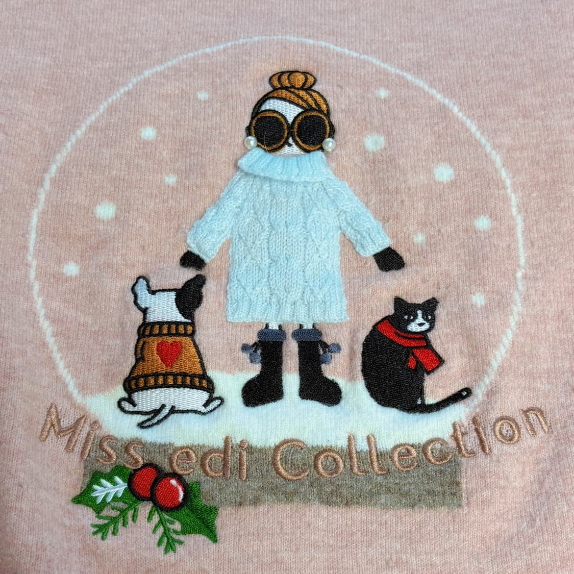 (이체시에눌) 일본 히메갸루 페어리 포인트 자수 디테일 진주 핑크 니트 상품이미지2