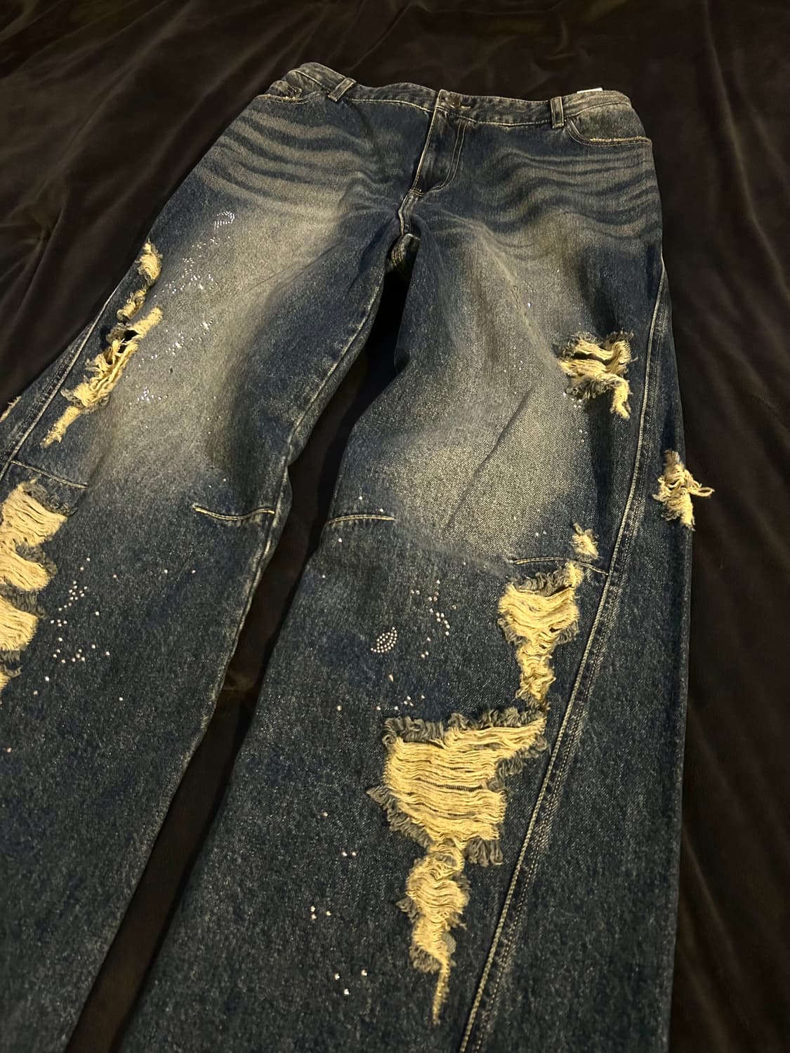 Glitter Detail Washed Damaged Denim 상품이미지4