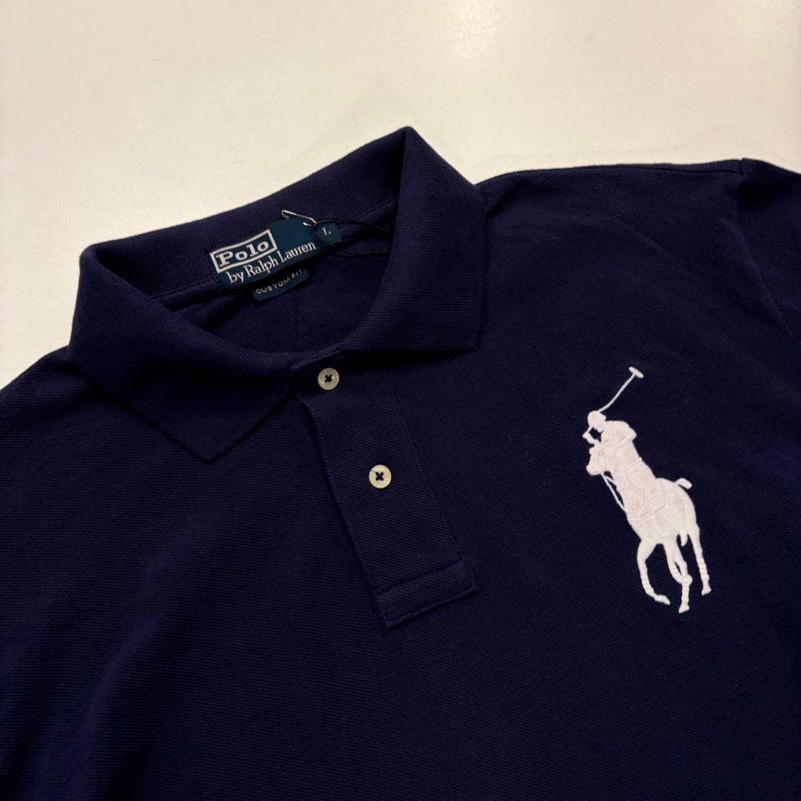 [L] 폴로 랄프로렌 커스텀핏 네이비 빅포니 긴팔 카라티 D894 상품이미지3