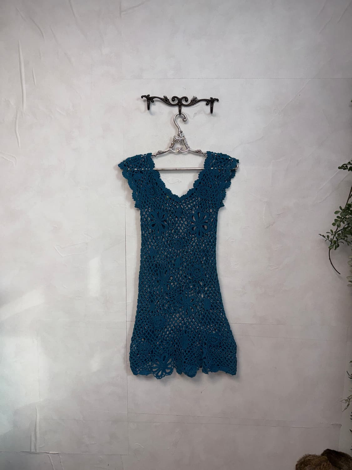 Turquoise sheer floral crochet ops  상품이미지5