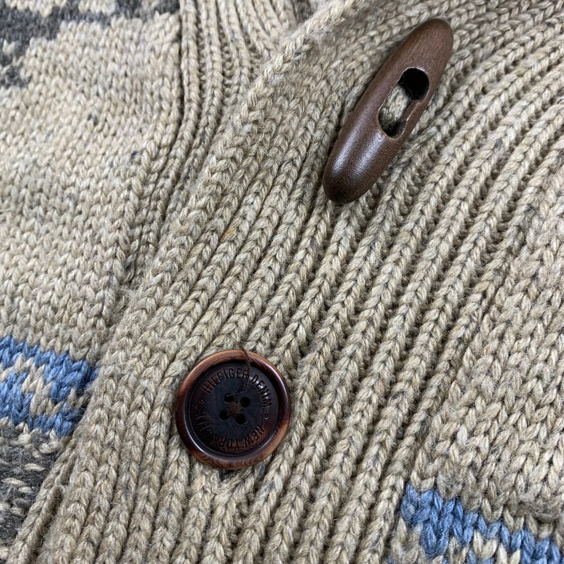 타미힐피거 노르딕패턴 울 니트 숄카라 가디건 베이지 상품이미지3