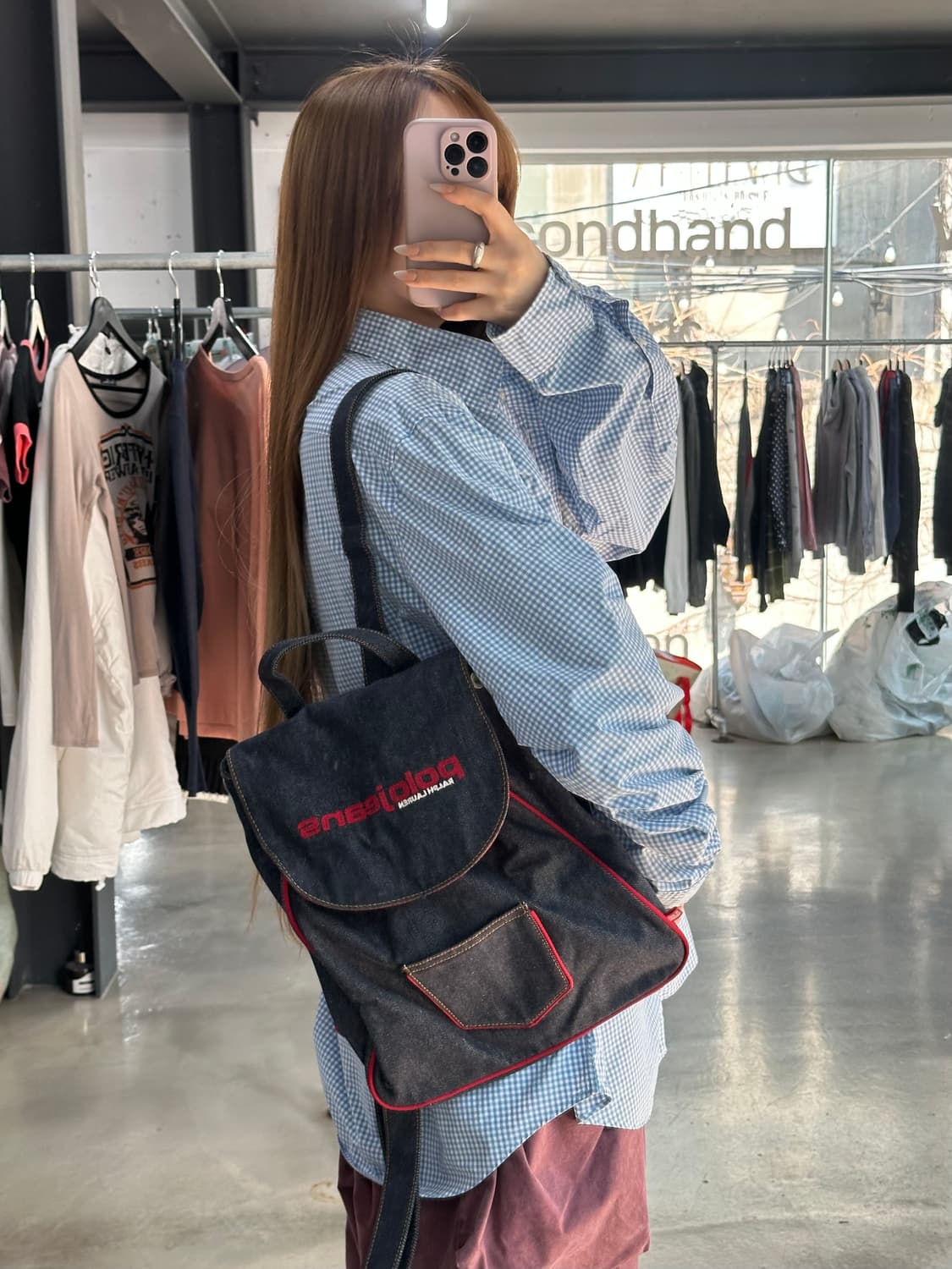 폴로랄프로렌 체크 핑크포니 셔츠 스카이블루 상품이미지2