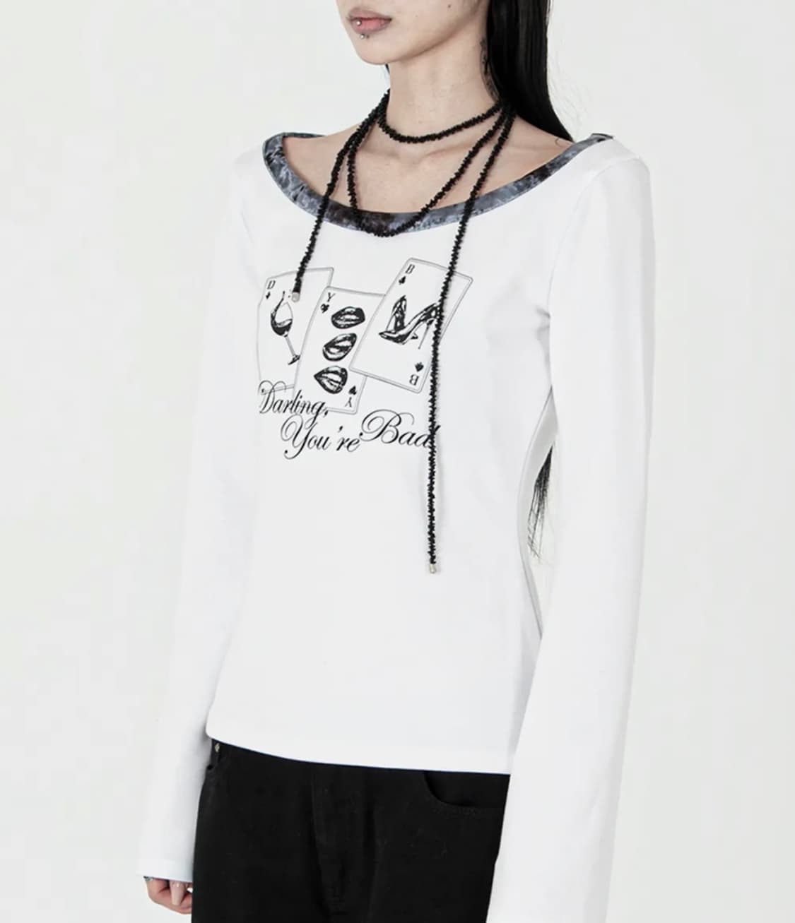 달링유어배드 플레잉 카드 벨벳 트리밍 티셔츠 상품이미지2
