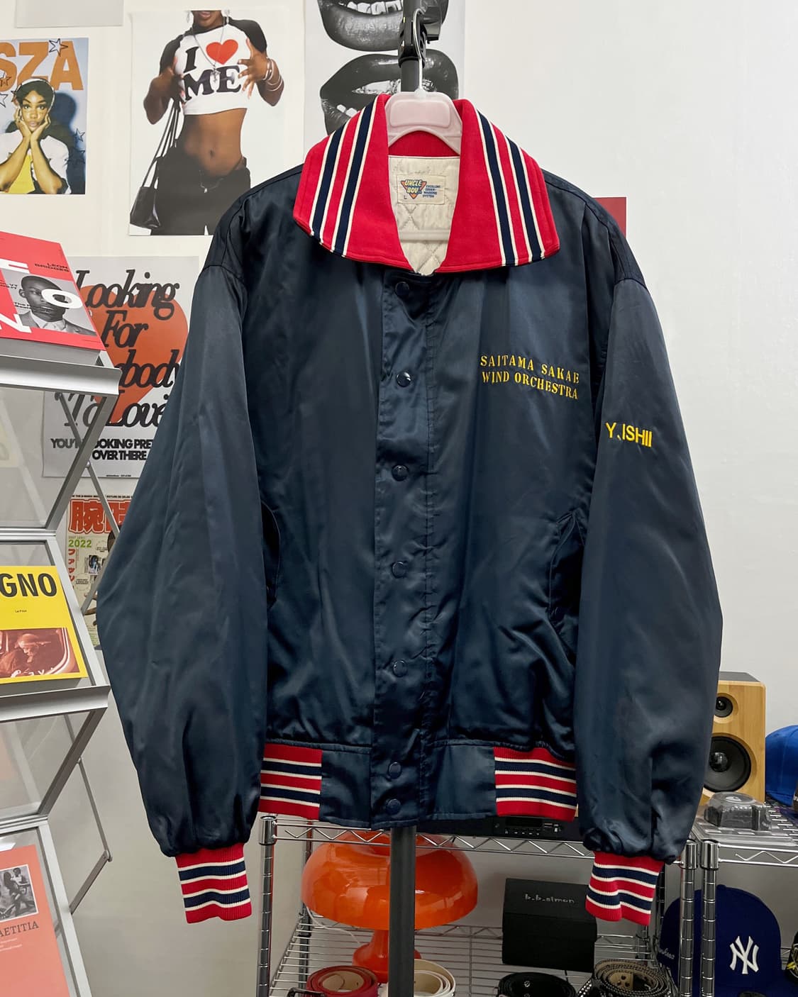 USA 올드 빈티지 사틴 봄버 자켓 네이비 상품이미지5