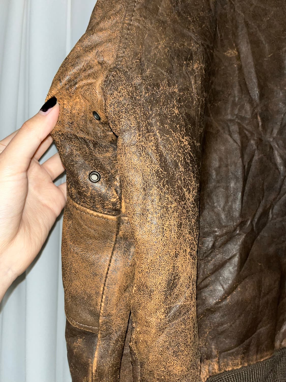 90s distressed brown leather jacket 상품이미지4