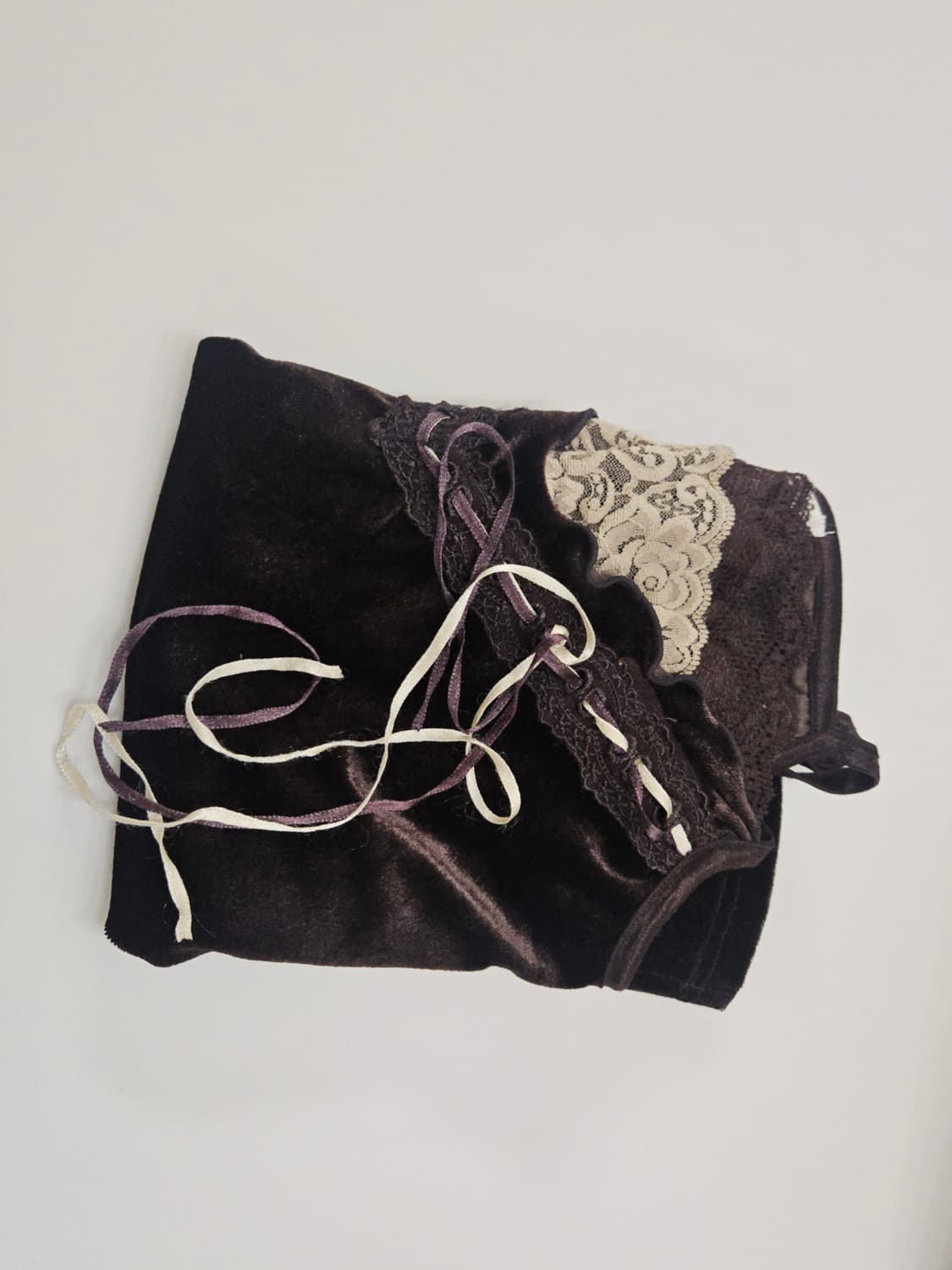 빈티지 레이어드 레이스 벨벳 슬리브리스 나시 상품이미지5