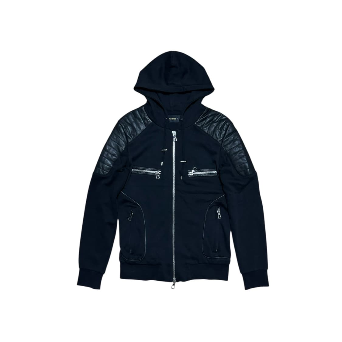 발망 x H&M 15AW 레더 패널 바이커 후드집업 상품이미지1